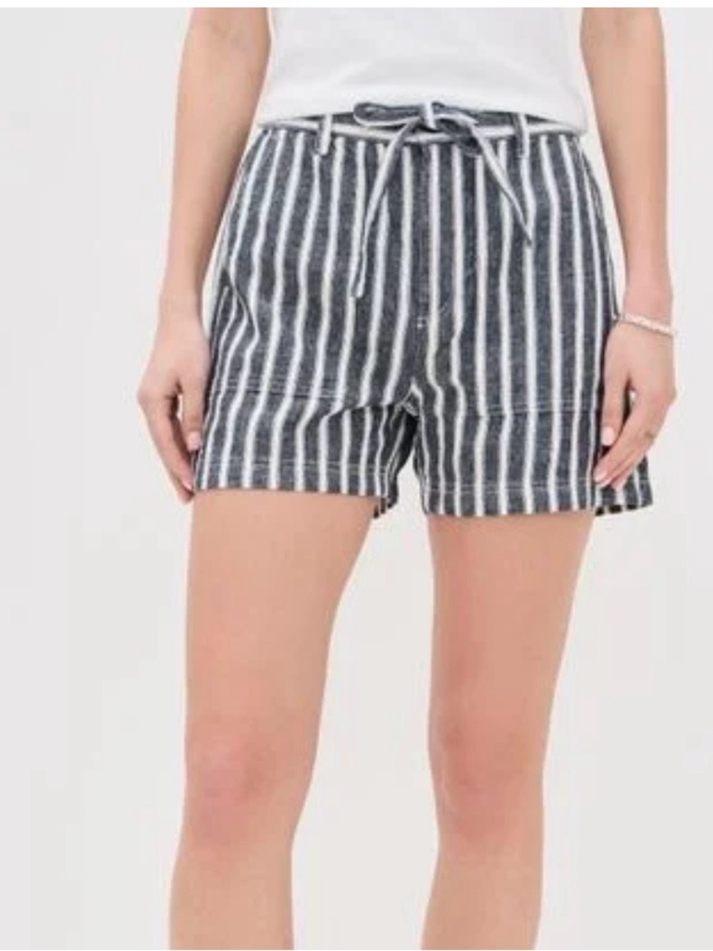 Madewell Navy & White Striped Drawstring Shorts, Linen/Cotton Blend,High Rise,XL